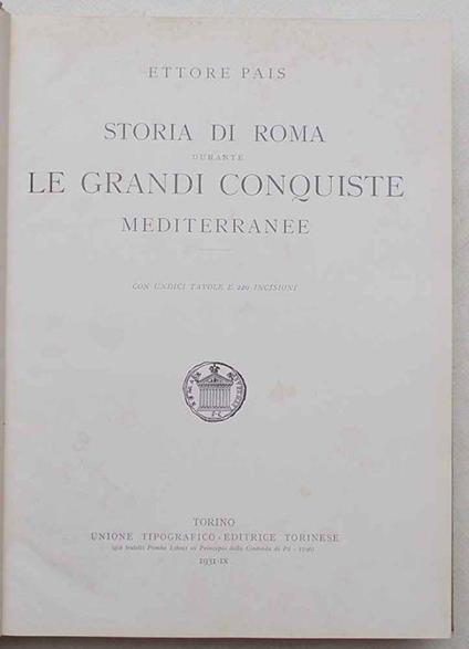 Storia di Roma durante le grandi conquiste mediterranee - Ettore Pais - copertina