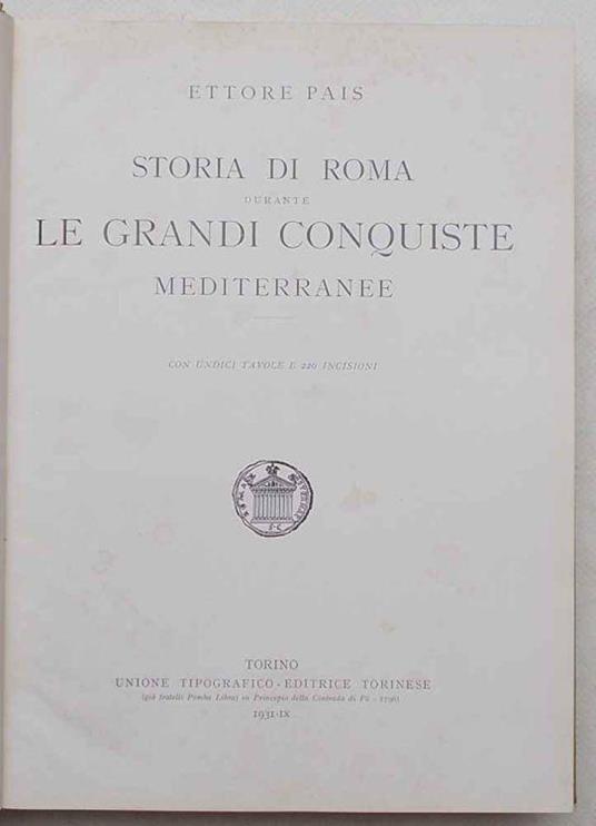 Storia di Roma durante le grandi conquiste mediterranee - Ettore Pais - copertina