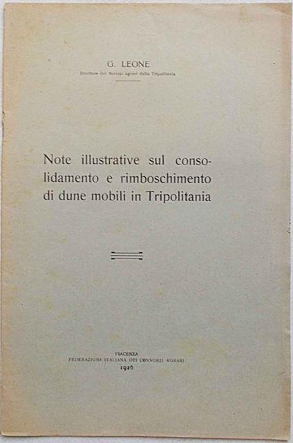 Note illustrative sul consolidamento e rimboschime - G. Leoni - copertina