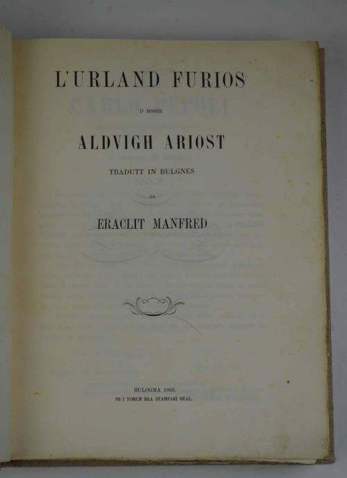 L' Urland furios d mssir Aldvigh Ariost tradutt in bulgnes da Eraclit Manfred - Ludovico Ariosto - copertina