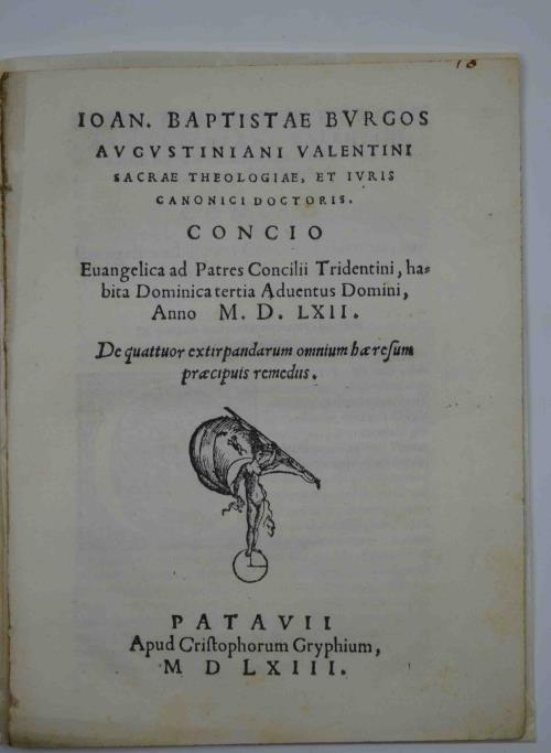Concio evangelica ad patres Concilii Tridentini, habita domenica tertia adventus Domini, anno M.D.LXII. De quattuor extirpandarum omnium haeresum praecipuis remediis. - copertina
