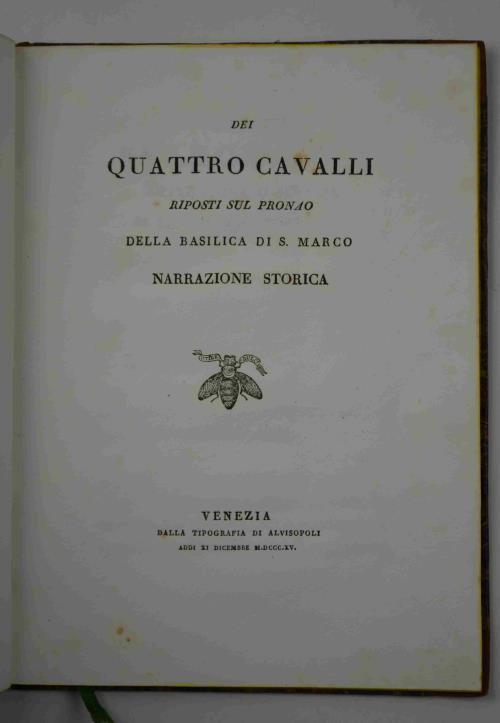 Dei quattro cavalli riposti sul pronao della Basilica di S. Marco. Narrazione storica - Leopoldo Cicognara - copertina