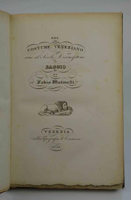 Del costume veneziano sino al secolo decimosettimo - Fabio Mutinelli - copertina