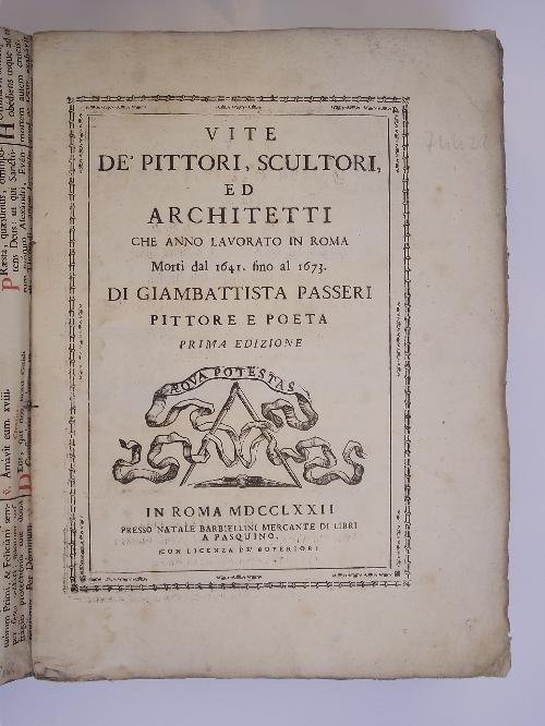 Vite de' Pittori, Scultori, ed Architetti che anno lavorato in Roma Morti dal 1641. fino al 1673 Prima edizione - Giambattista Passano - copertina