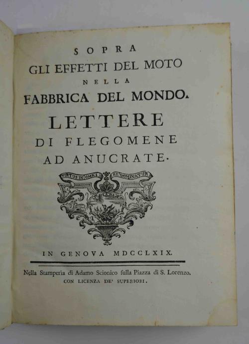 Sopra gli effetti del moto nella fabrica del mondo. Lettere di Flegomene ad Anucrate - copertina