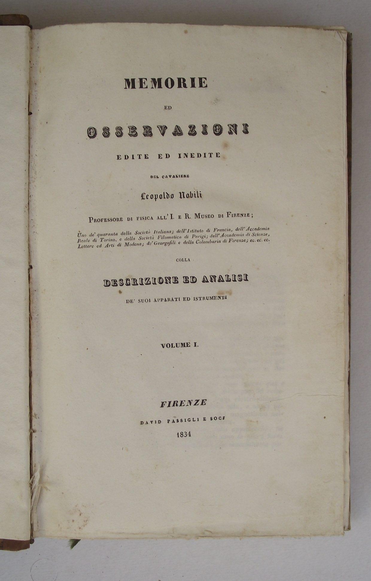 Memorie ed osservazioni edite ed inedite… colla descrizione de' suoi apparati ed istrumenti