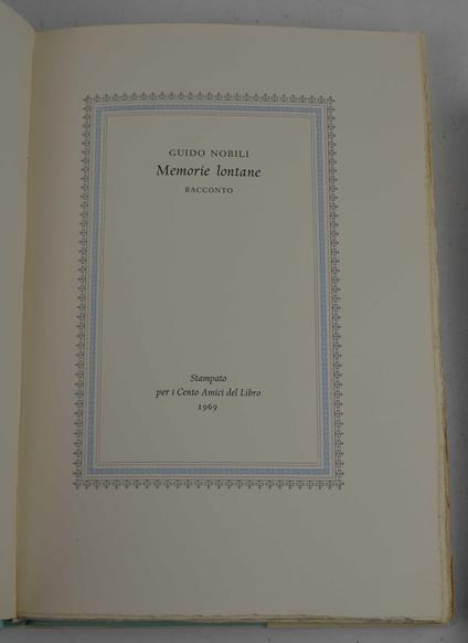 Memorie lontane - Guido Nobili - copertina