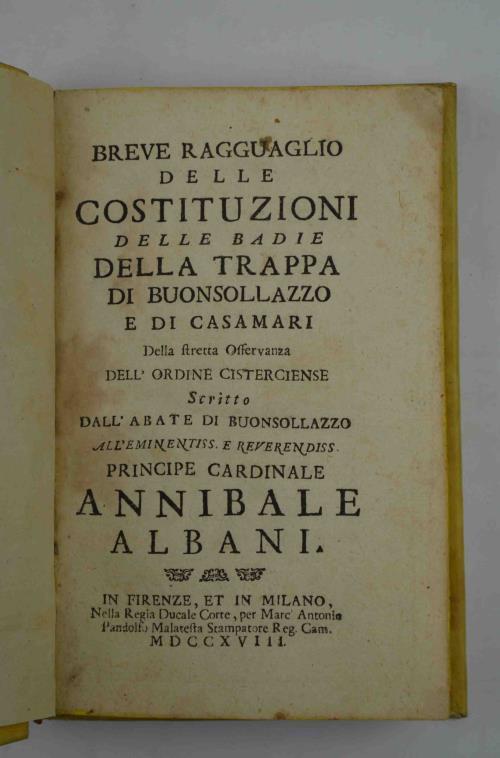 Breve ragguaglio delle costituzioni delle badie della Trappa di Buonsollazzo e di Casamari della stretta osservanza dell'ordine cistercense, scritto dall'abate di Buonsollazzo… - Lorenzo Magalotti - copertina
