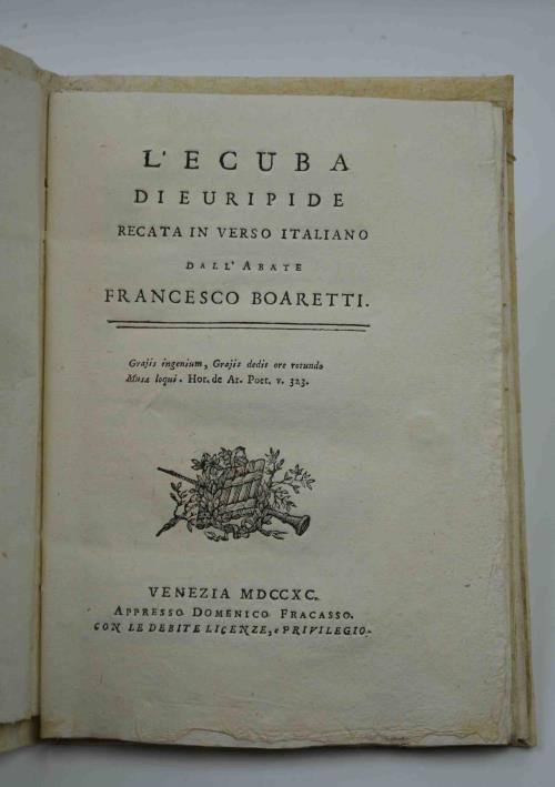 L' Eucuba. recata in verso italiano dall'Abate Francesco Boaretti - Euripide - copertina