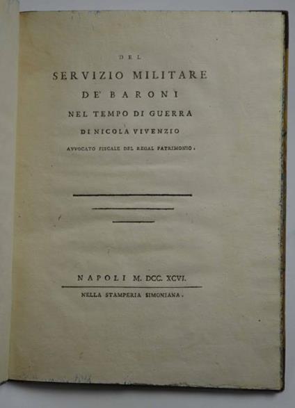 Del servizio militare de' Naroni nel tempo di guerra… - Nicola Vivenzio - copertina