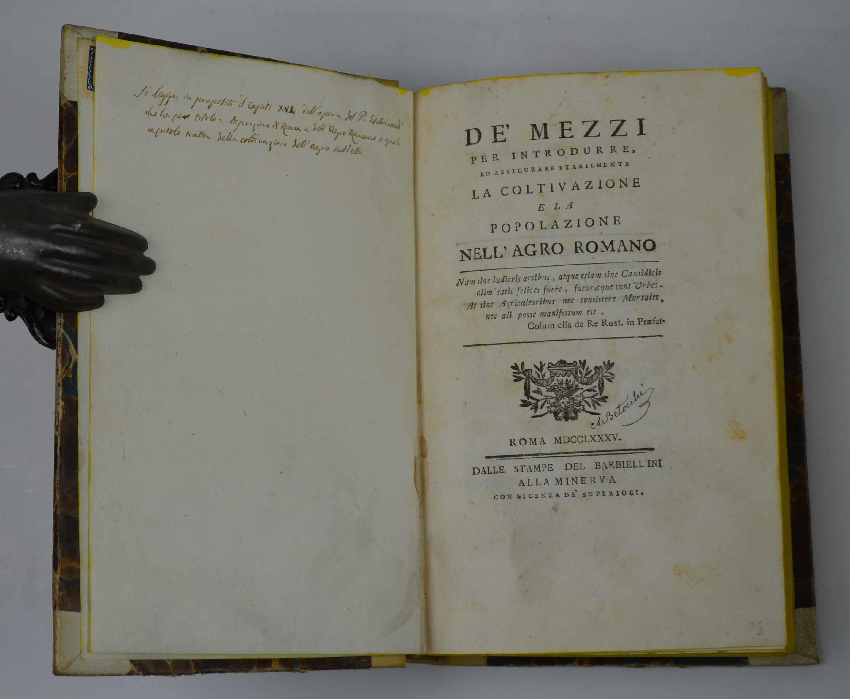 Dè mezzi per introdurre, ed assicurare stabilmente la coltivazione e la popolazione nell'agro romano