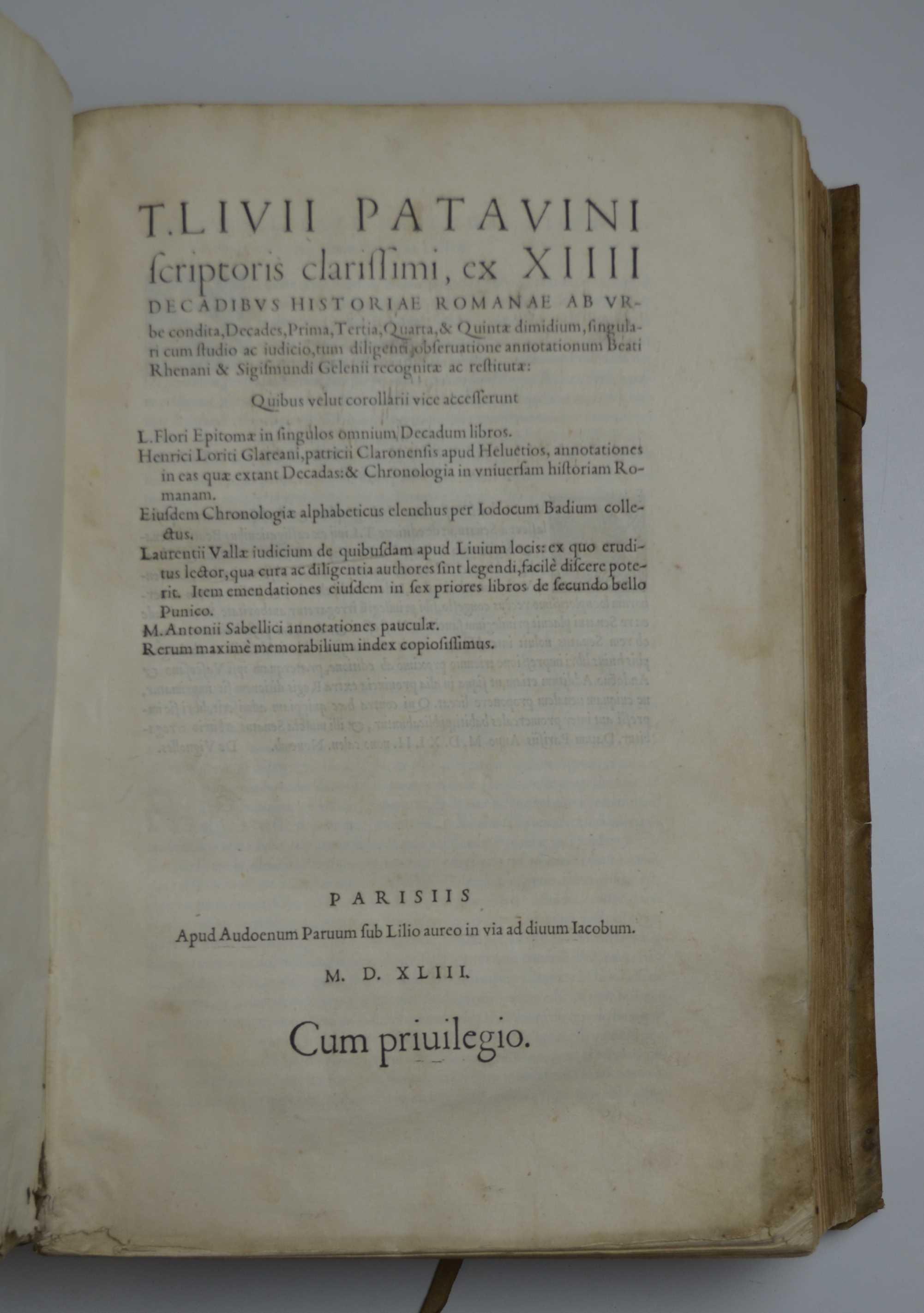 T. Livii Patavini. ex XIII Decadibus Historiae Romanae ab Urbe condita,