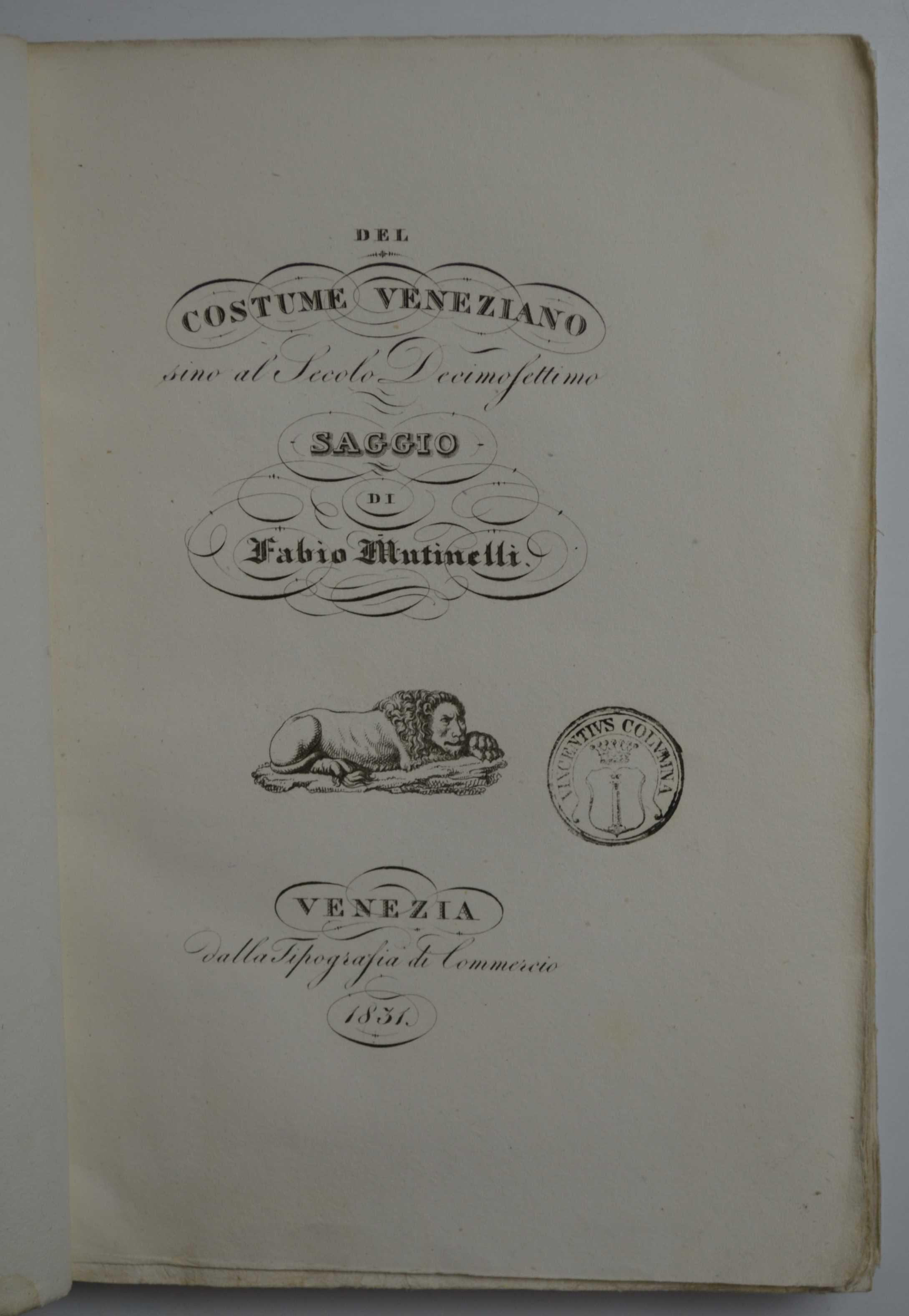 Del costume veneziano sino al secolo decimosettimo