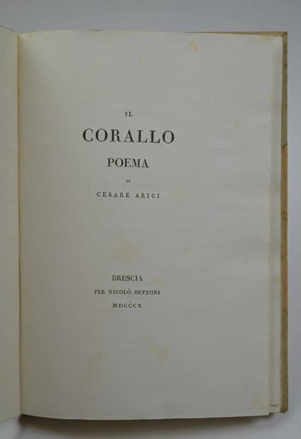 Il corallo. Poema - Cesare Arici - copertina