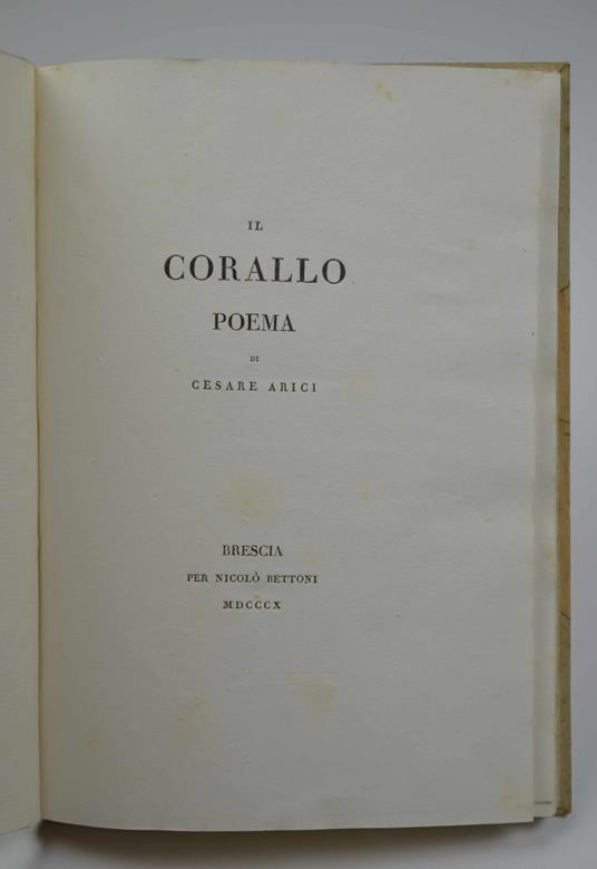 Il corallo. Poema - Cesare Arici - copertina