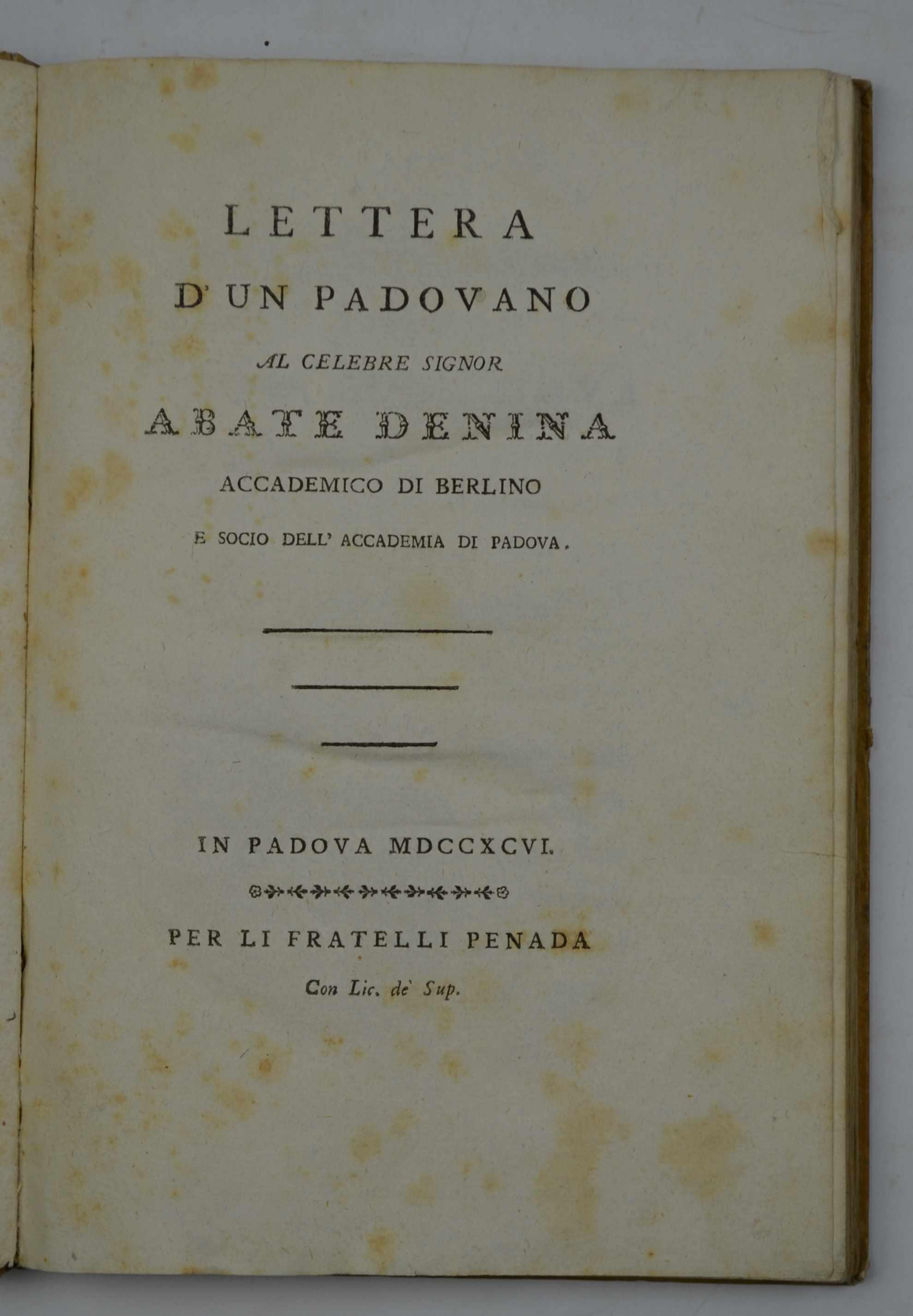 Lettera d'un padovano al celebre signor abate Denina…