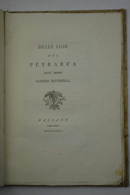 Delle lodi del Petrarca… - Saverio Bettinelli - copertina
