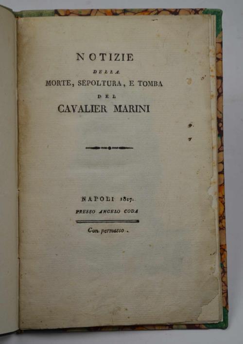 Notizie della morte, sepoltura, e tomba del Cavalier Marini - Luigi Guarini - copertina