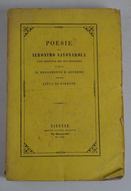 Poesie… coll'aggiunta del suo trattato circa il governo della città di Firenze - Gerolamo Savonarola - copertina