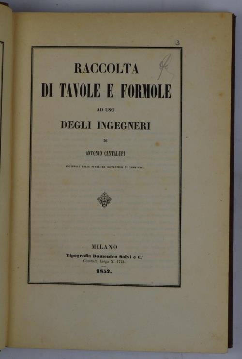 Raccolta di tavole e formule ad uso degli ingegneri… - Antonio Cantalupi - copertina