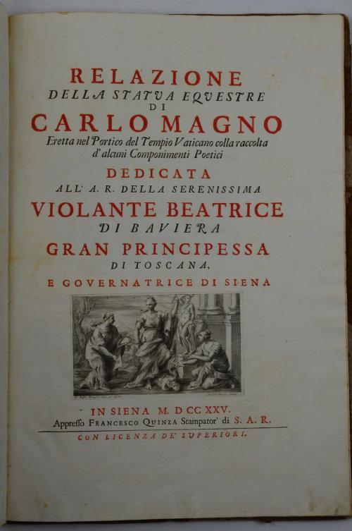 Relazione della Statua Equestre di Carlo Magno eretta nel Portico del Tempio Vaticano colla raccolta d'alcuni componimenti poetici.. - Francesco Quinza - copertina
