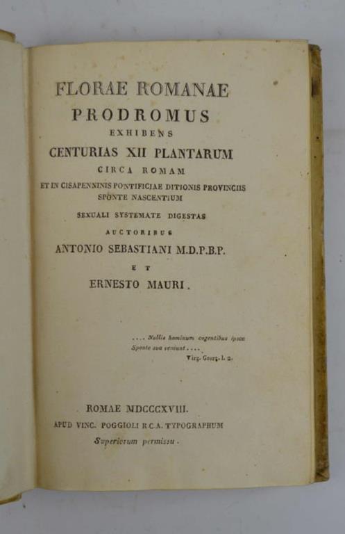 Florae Romanae Prodromus exhibens centurias XII Plantarum circa Romam et in Cisapenninis Pontificiae ditionis Provinciis sponte nascentium sexuali systemate digestas - Antonio Sebastiani - copertina