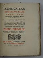 Esame critico intorno a varie sentenze d'alcuni rinomati Scrittori di Cose Poetiche, e in particolare dell'Autore del Paragone della Poesia Tragica d'Italia con quella di Francia