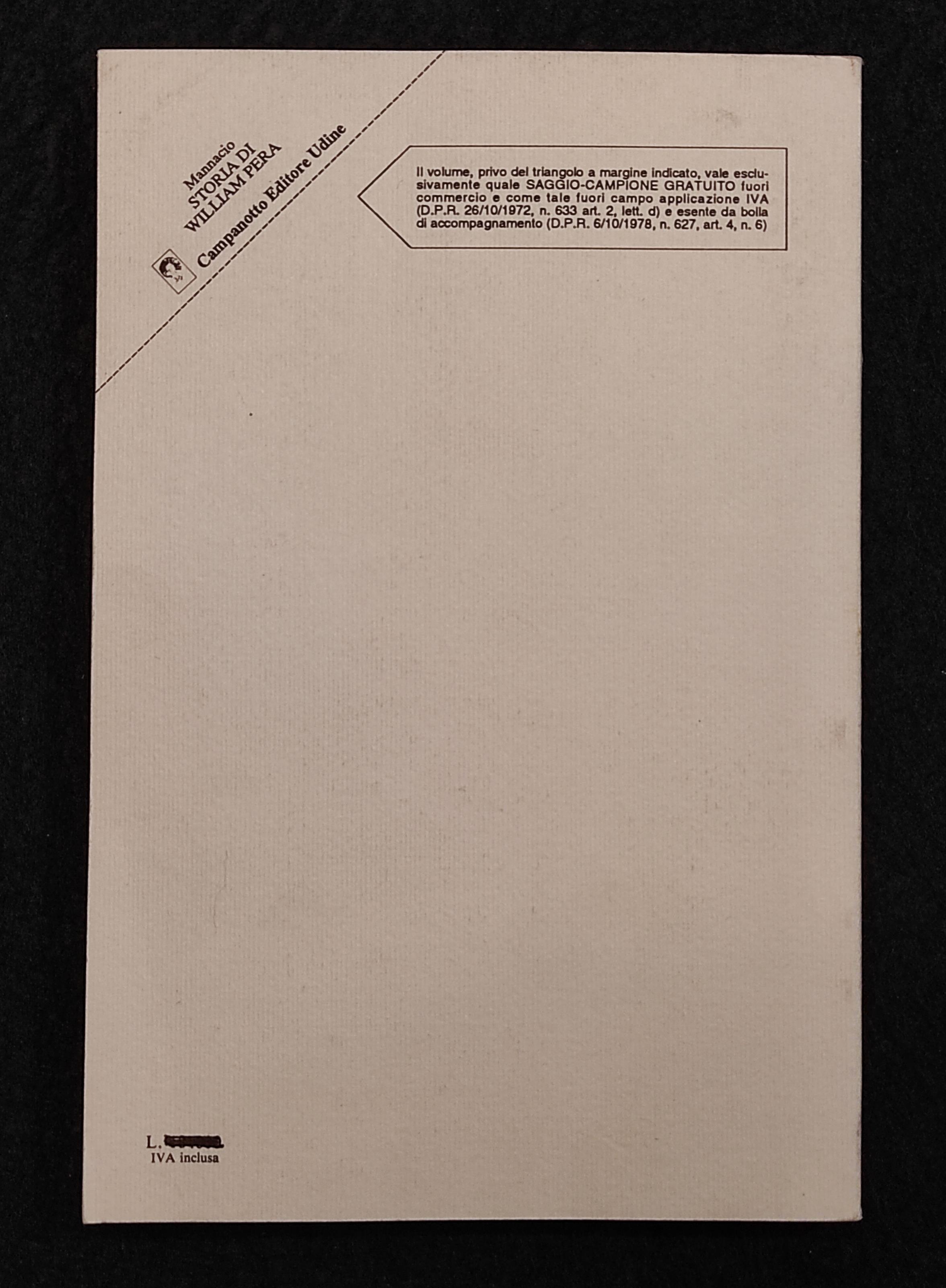 Storia di William Pera - Giorgio Mannacio - Campanotto Ed. - 1995 - Poesia