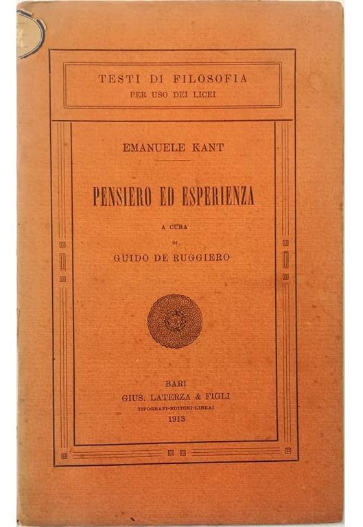 Pensiero ed esperienza - Immanuel Kant - copertina