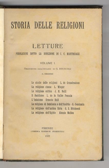 Storia delle religioni. Letture pubblicate sotto la direzione di C. C. Martindale. Volume I [- volume V] - copertina