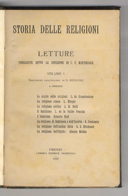 Storia delle religioni. Letture pubblicate sotto la direzione di C. C. Martindale. Volume I [- volume V] - copertina