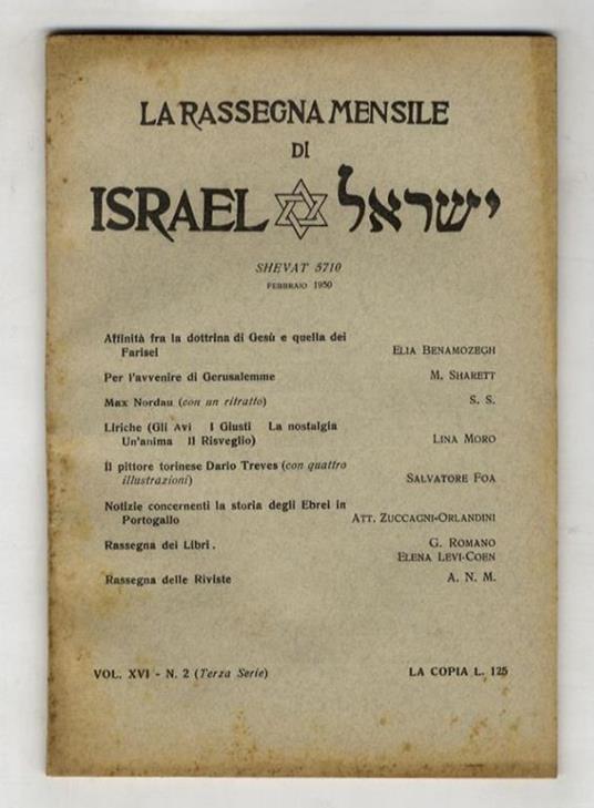 RASSEGNA (LA) mensile di Israel. Vol. XVI. N. 2 (Terza serie). Shevat 5710. Febbraio 1950 - copertina