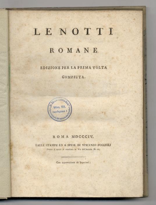 Le notti romane. Edizione per la prima volta compiuta - Alessandro Verri - copertina