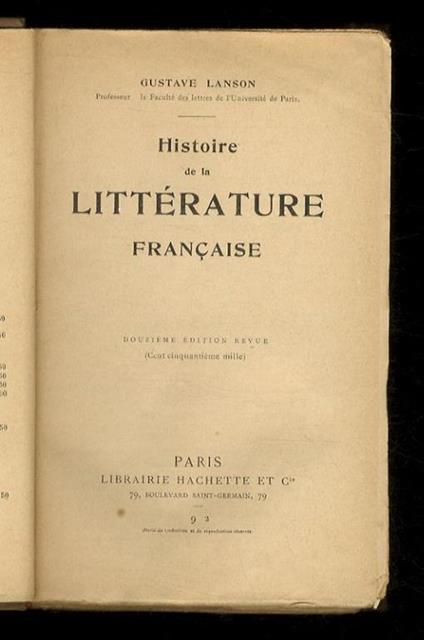 Histoire de la littérature française. 12ème édition revue - Gustave Lanson - copertina