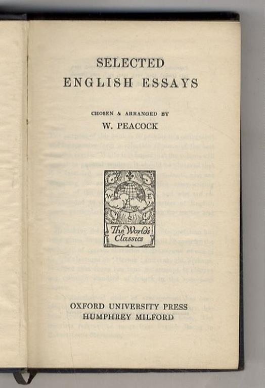 SELECTED English Essays, chosen & arranged by W. Peacock - copertina
