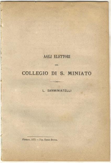 Agli elettori del collegio di S. Miniato - copertina