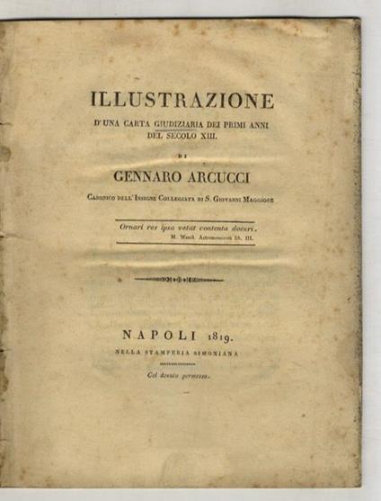 Illustrazione d'una carta giudiziaria dei primi anni del secolo XIII di Gennaro Arcucci - Gaetano Carlucci - copertina