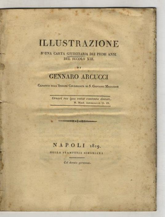 Illustrazione d'una carta giudiziaria dei primi anni del secolo XIII di Gennaro Arcucci - Gaetano Carlucci - copertina
