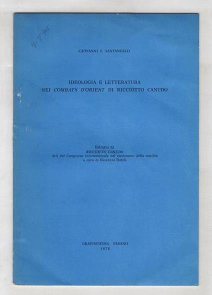Ideologia e letteratura nei Combats d'Orient di Ricciotto Canudo - copertina