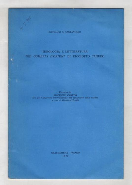 Ideologia e letteratura nei Combats d'Orient di Ricciotto Canudo - copertina