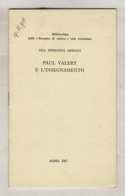 Paul Valery e l'insegnamento - Ada Speranza Armani - copertina