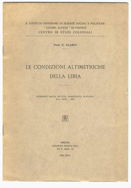 Le condizioni altimetriche della Libia - Emilio Scarin - copertina
