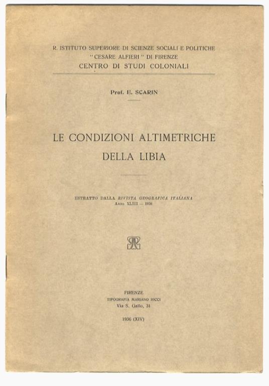 Le condizioni altimetriche della Libia - Emilio Scarin - copertina