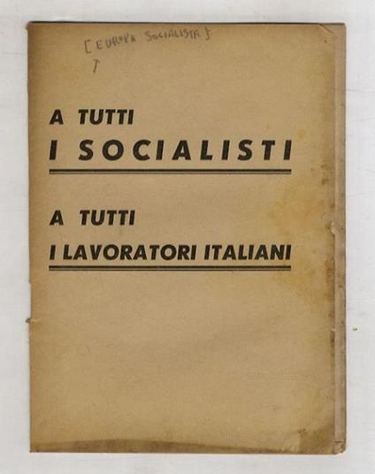 A tutti i Socialisti, a tutti i lavoratori italiani - copertina