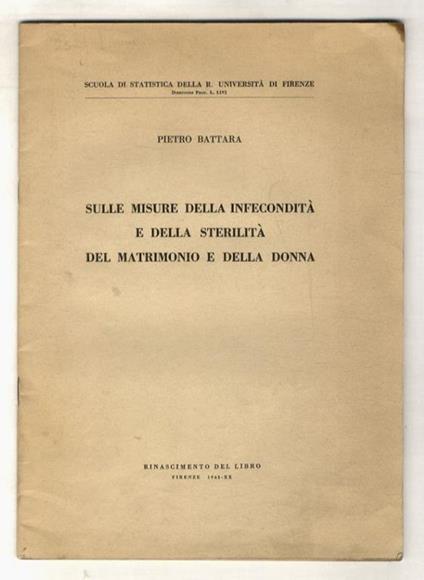 Sulle misure dell'infecondità e della sterilità del matrimonio e della donna - copertina