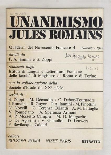 Un itinerario intellettualistico: Jules Romains alla "Nouvelle revue Française" - Ada Speranza Armani - copertina