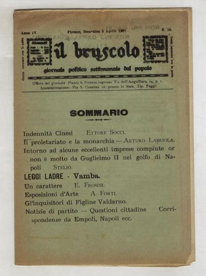 BRUSCOLO (IL) giornale politico settimanale del popolo. Anno IV. N. 14. Firenze, domenica 3 aprile 1904 - copertina