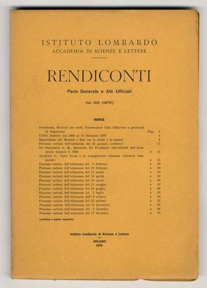 Istituto Lombardo. Accademia di Scienze e Lettere. Parte generale e Atti Ufficiali. Volumi 104-131 (1970-1997) - copertina