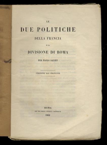 Le due politiche della Francia e la divisione di Roma - copertina