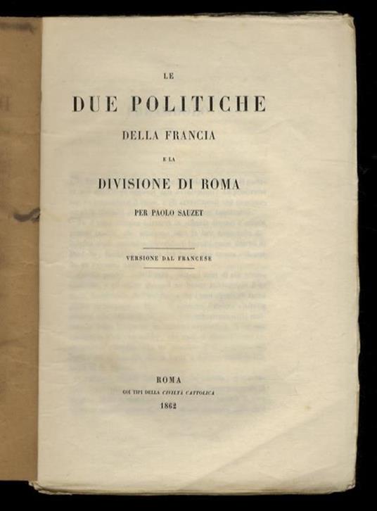 Le due politiche della Francia e la divisione di Roma - copertina